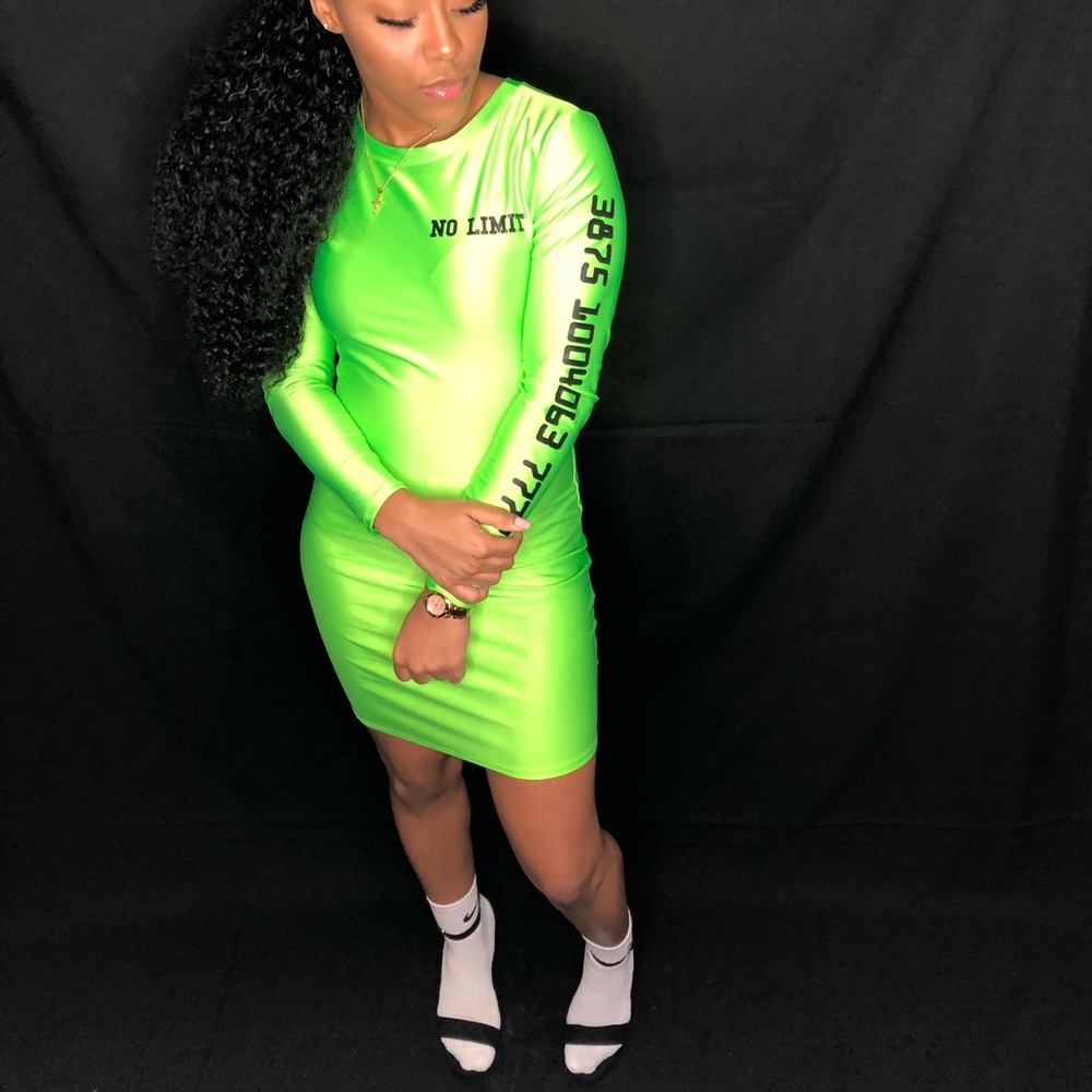 NEON Green NO LIMIT Fitted Dress!